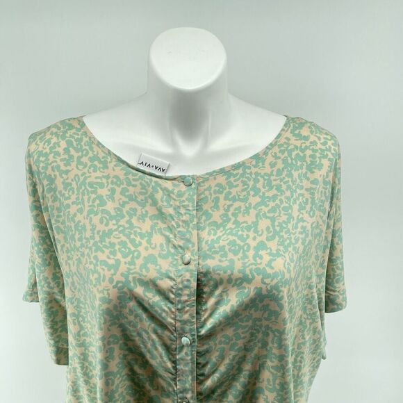 Ava & Viv Green Print Reversible Rayon Top 4X – Short Sleeve, Button Back, NWT - Picture 12 of 17